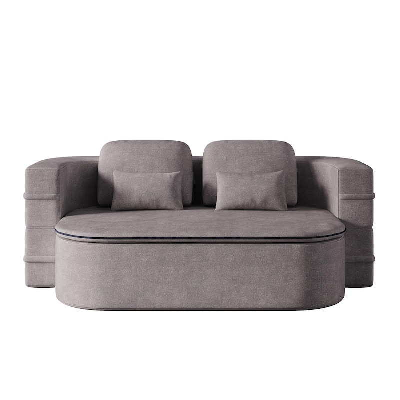 75 inch 2 in 1 Foldable Sofa Convertible Sleeper Foam with Blanket Chenille Floor Sofa
