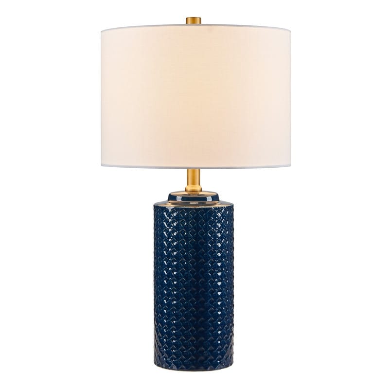 KAWOTI 21.75 Inch Blue Ceramics Table Lamp with Drum Shade