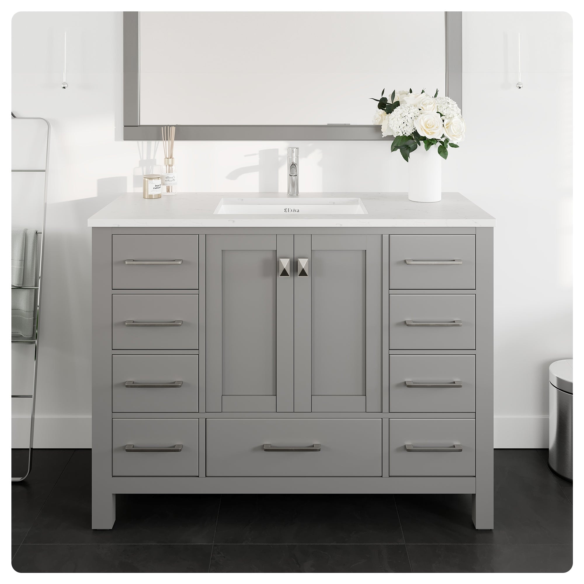 Eviva Bloom 48 in. W x 18 in. D x 34 in. H Double Sink Floating Bath Vanity in Pine Gray with White Porcelain Top