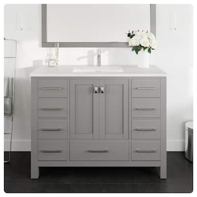 Eviva London 48"W x 18"D Gray Bathroom Vanity with Carrara Quartz Countertop and Undermount Porcelain Sink