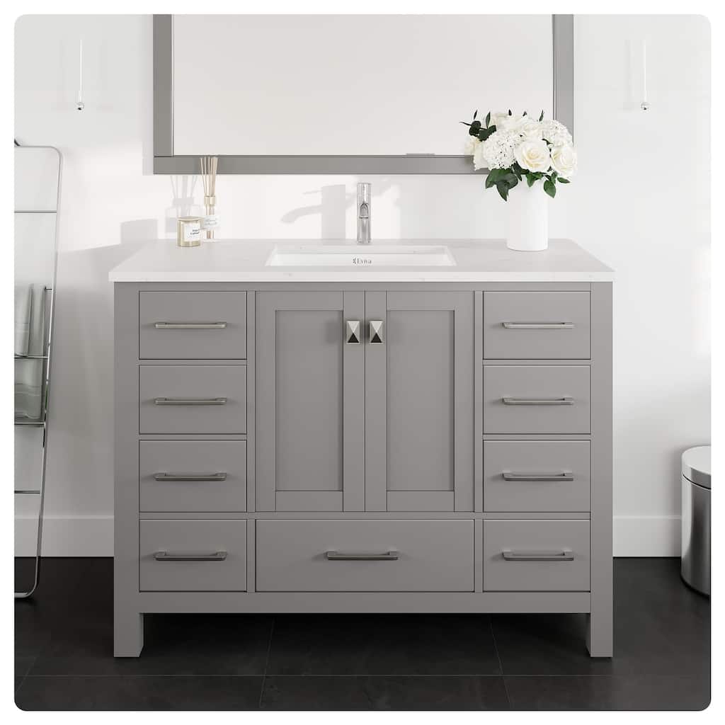 Eviva London 48"W x 18"D Gray Bathroom Vanity with Carrara Quartz Countertop and Undermount Porcelain Sink