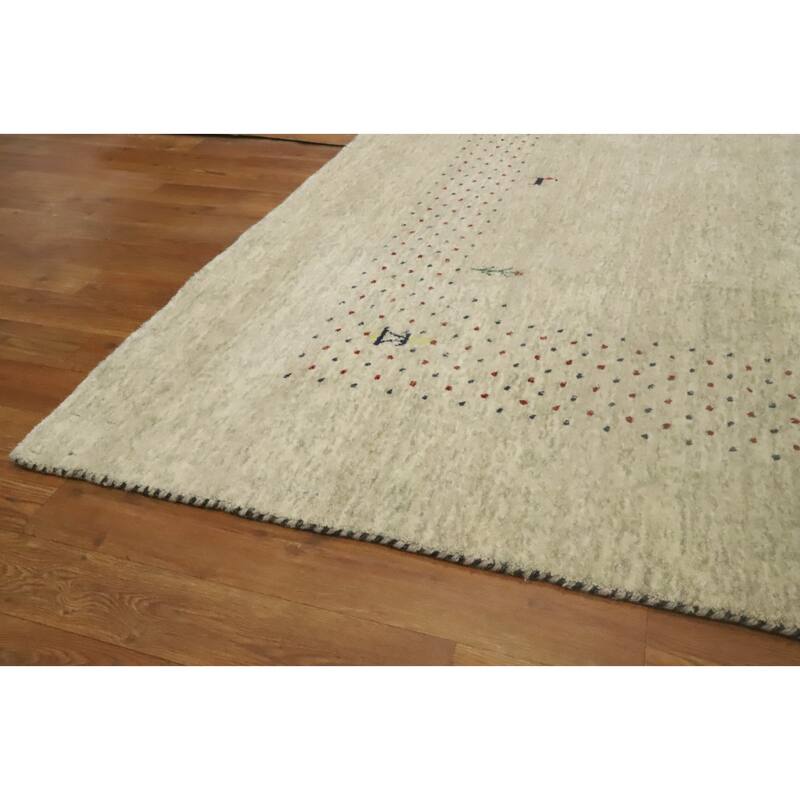 Hand Knotted Oriental 100% Wool Carpet Tribal Animal Pictorial Beige & Ivories Gabbeh Area Rug - 9' 9'' X 8' 2''