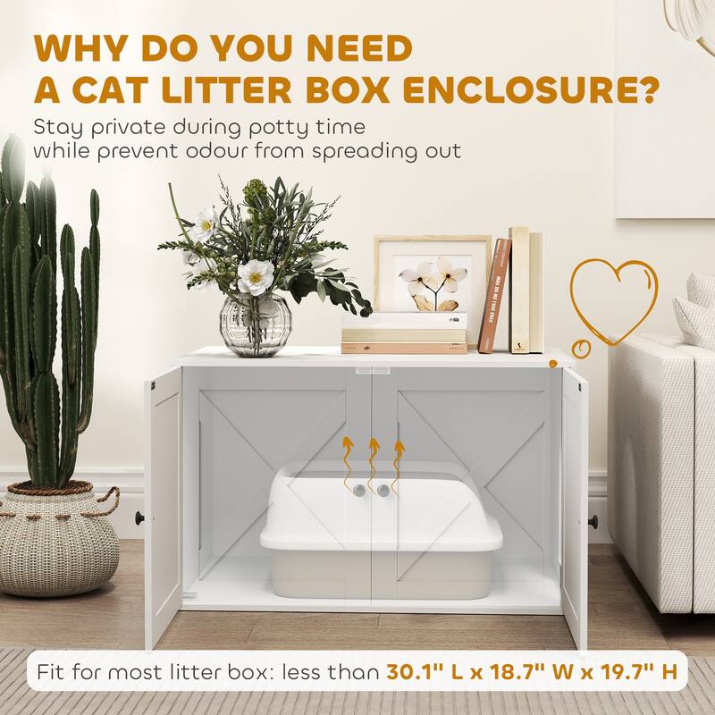 Wooden Cat House With Litter Box Storage And Table Top