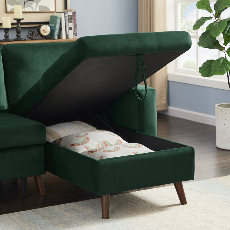 88" Velvet Sleeper Sectional Sofa with Chaise & Storage