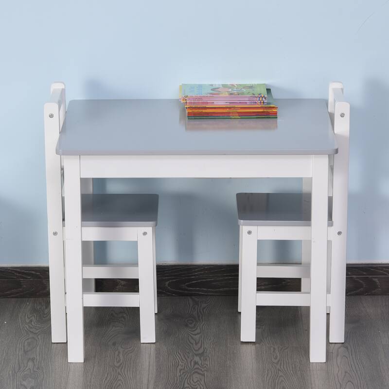 Qaba Kids Table and 2 Chairs Set 3 Pieces Toddler Multi-usage Desk Indoor Arts & Crafts Study Rest Snack Time Easy Assembly Grey