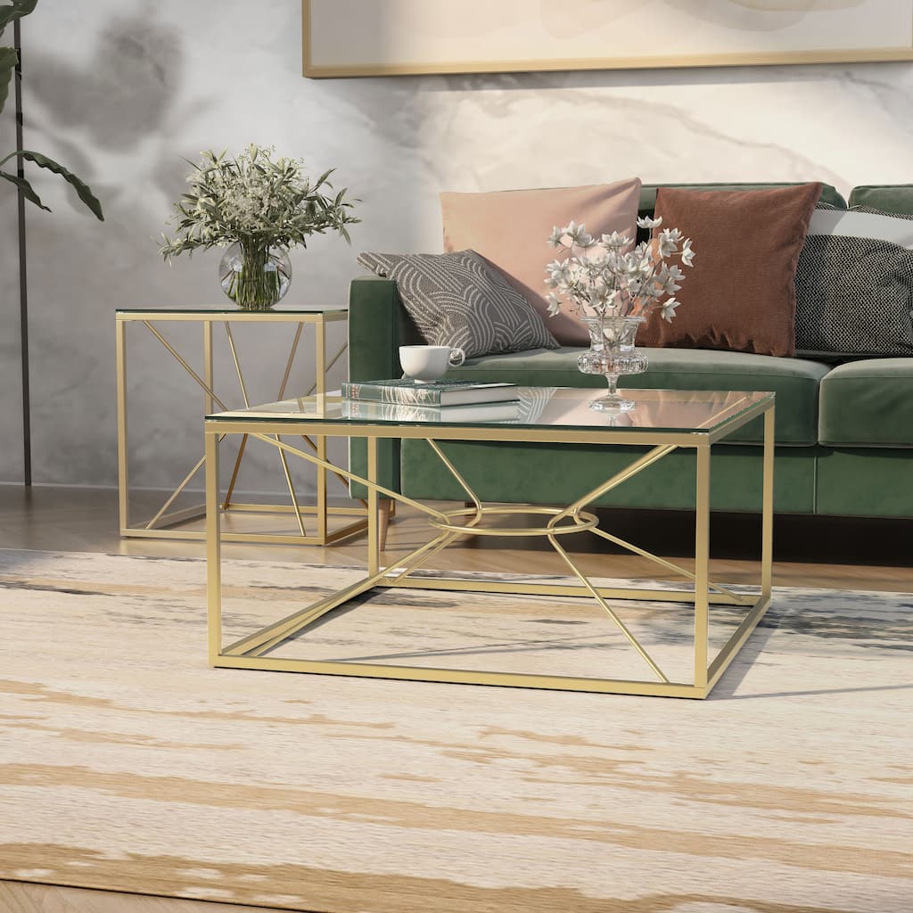 Taylan Glam Gold Glass 2-Piece Coffee Table Set by Furniture of America
