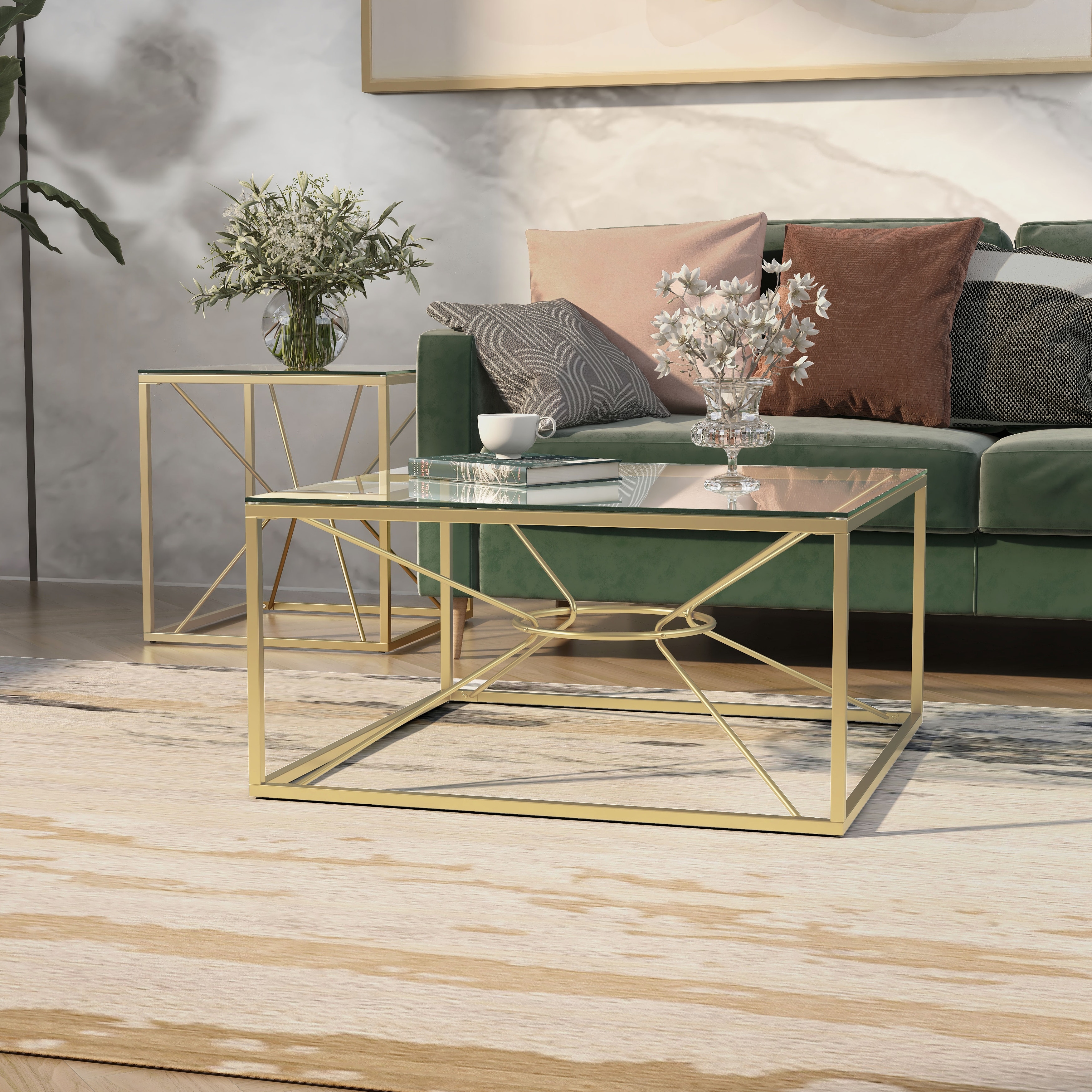 Taylan Glam Gold Glass 2-Piece Coffee Table Set by Furniture of America ...