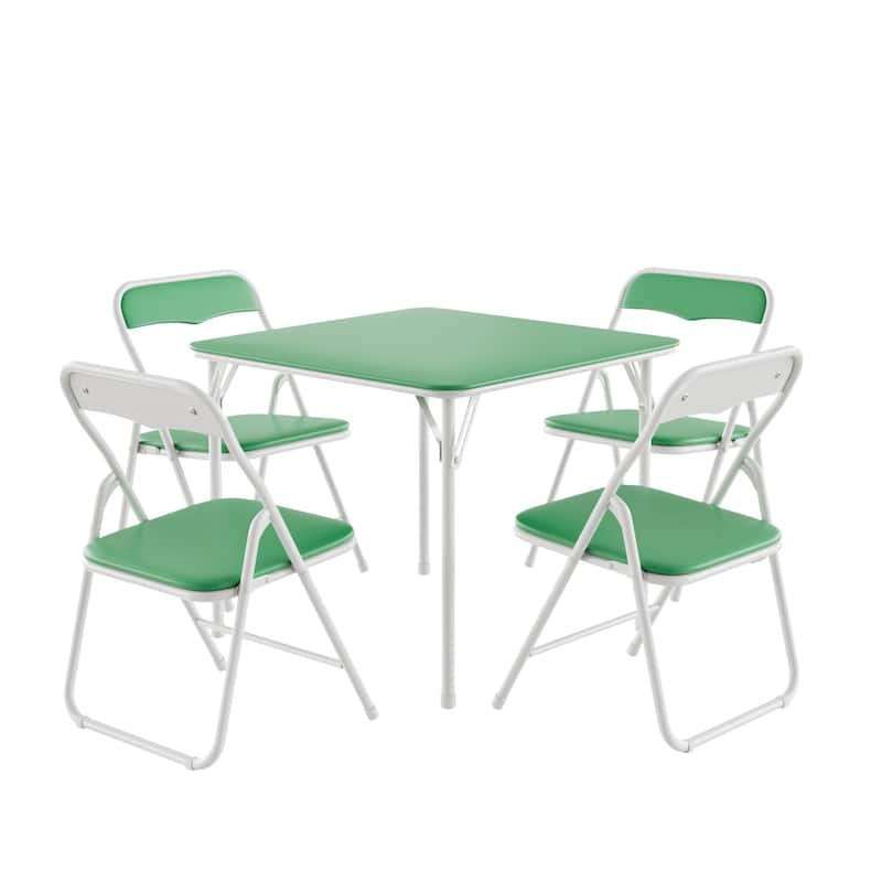 VECELO 5 Pcs Kids Folding Activity Table and Chairs Set, Portable, with Ultra Soft PU Padded Cushion, Matte Black