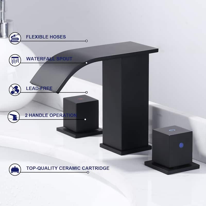 WOWOW 8-inch Two Handle Waterfall Bathroom Faucet