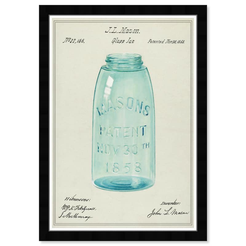 Wynwood Studio Prints Food and Cuisine Mason Jar Farm Patent Blue and Teal Farmhouse Wall Art Canvas Print