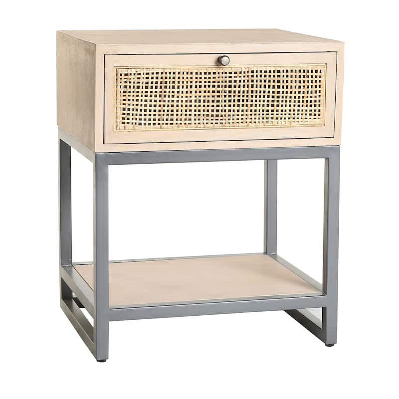 Box Cane Solid Wood and Iron 1-drawer Nightstand by East at Main - Natural - Whitewash - 1-drawer