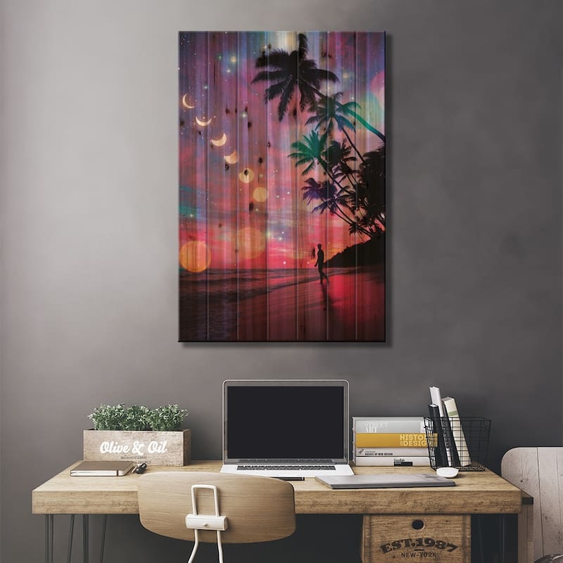 Moon Phases On The Exotic Beach Print On Wood by GEN Z - Multi-Color
