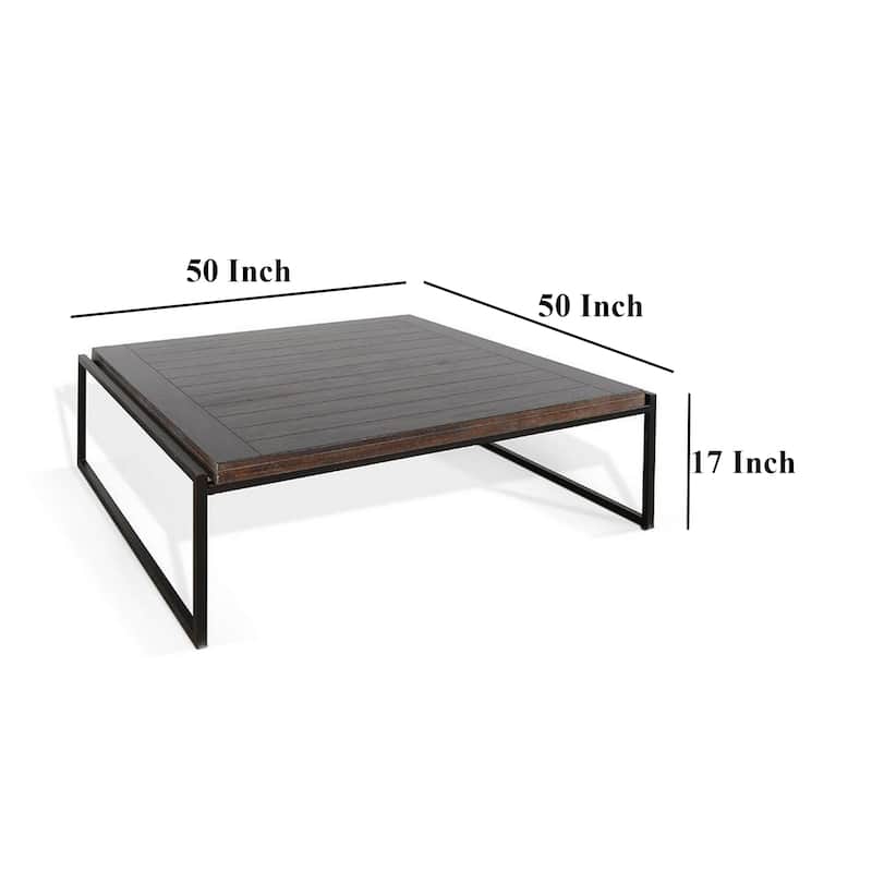 Lery Coffee Table, Dark Brown 50 Inch Square Wood Top, Black Metal