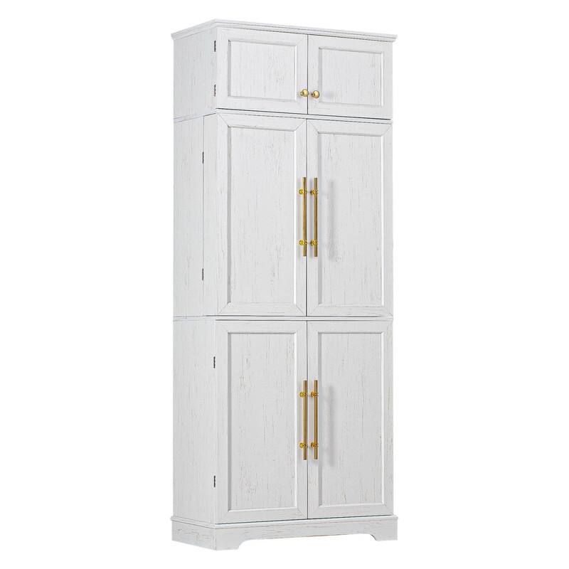 Farmhouse 78.2" Tall Kitchen Pantry Cabinet with Door Shelves, Adjustable Shelves and Hidden Drawer