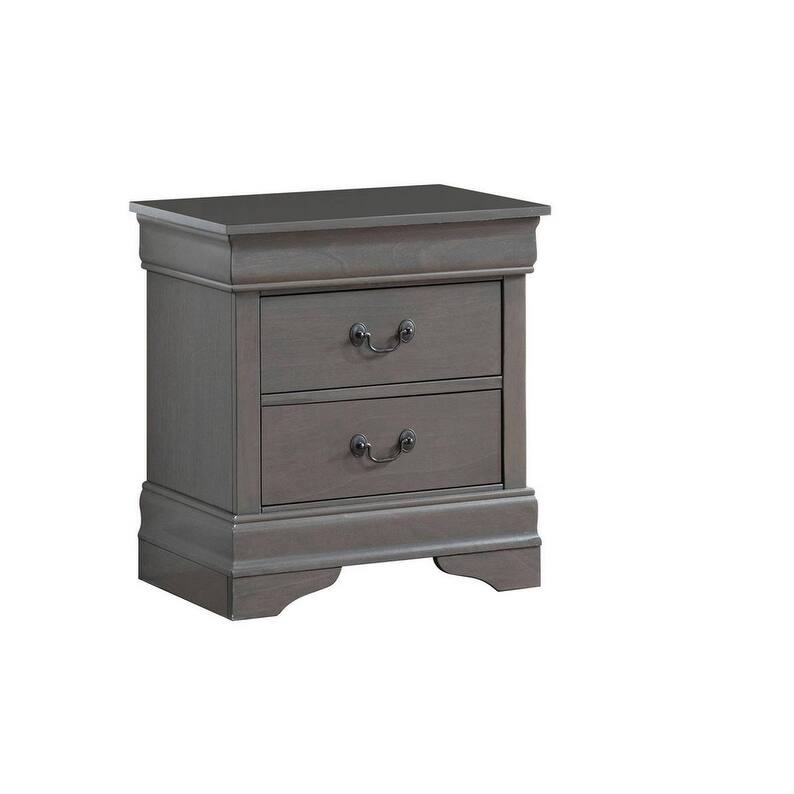 Gray Solid Wood Nightstand with Antique Brass Pulls and Drawers