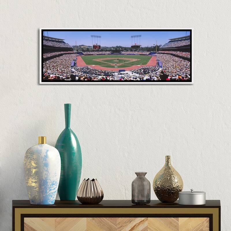 iCanvas "Dodgers vs. Angels, Dodger Stadium, Los Angeles, California, USA" by Panoramic Images Framed Canvas Print