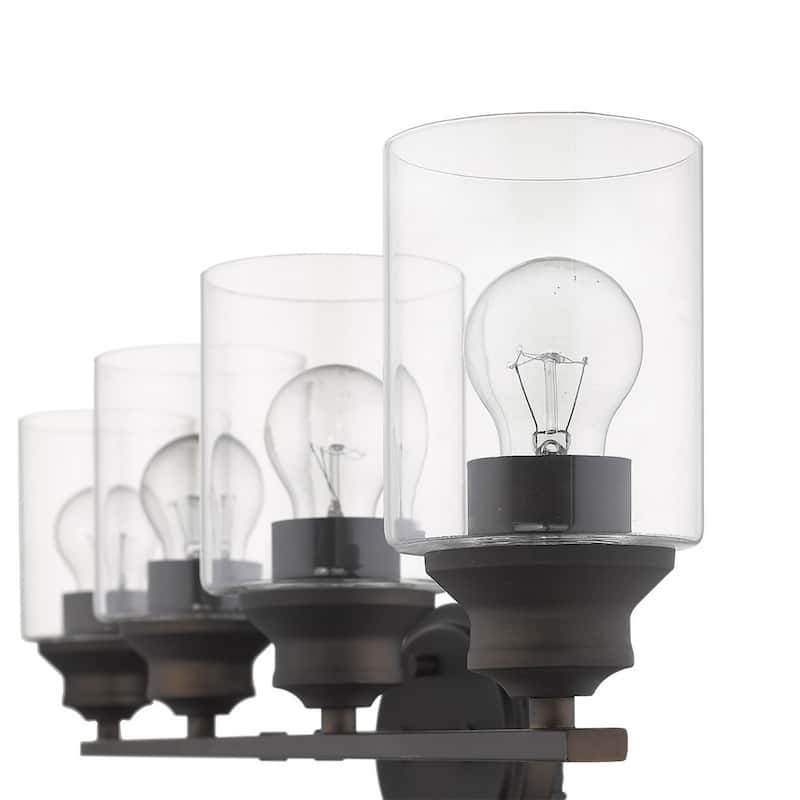 Bronze 4-Light Flush Mount Wall Fixture with Clear Glass Shades and Dimmable Hardwired E26 Base - 9.88"H x 31"W x 5.75"D