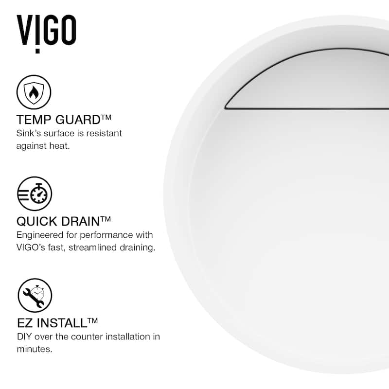 VIGO Starr 15"L x 15"W x 5"H Matte Stone Round Bathroom Vessel Sink