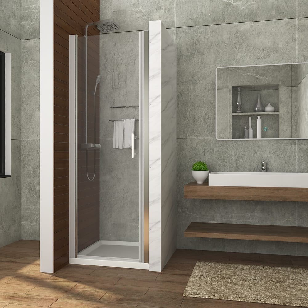 Elegant Adjustable Width Frameless Pivot Swing Shower Door with 1/4 inch Transparent Tempered by Certified Glass Door