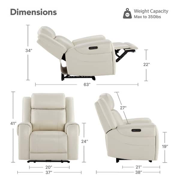 dimension image slide 0 of 4, Leo Dual Motor Genuine Leather Power Recliner With Power Headrest
