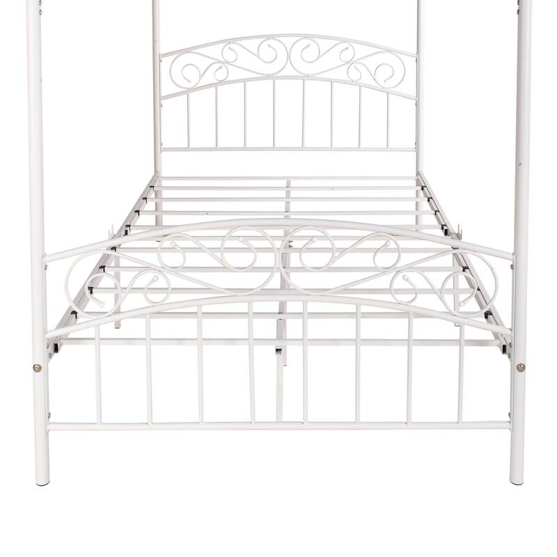 Metal Canopy Bed Frame with Ornate European Style Headboard & Footboard
