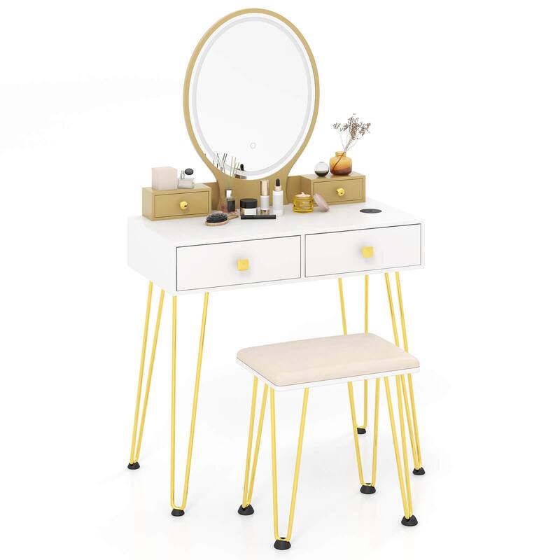 Costway Industrial Vanity Makeup Dressing Table Padded Stool Set - See Details