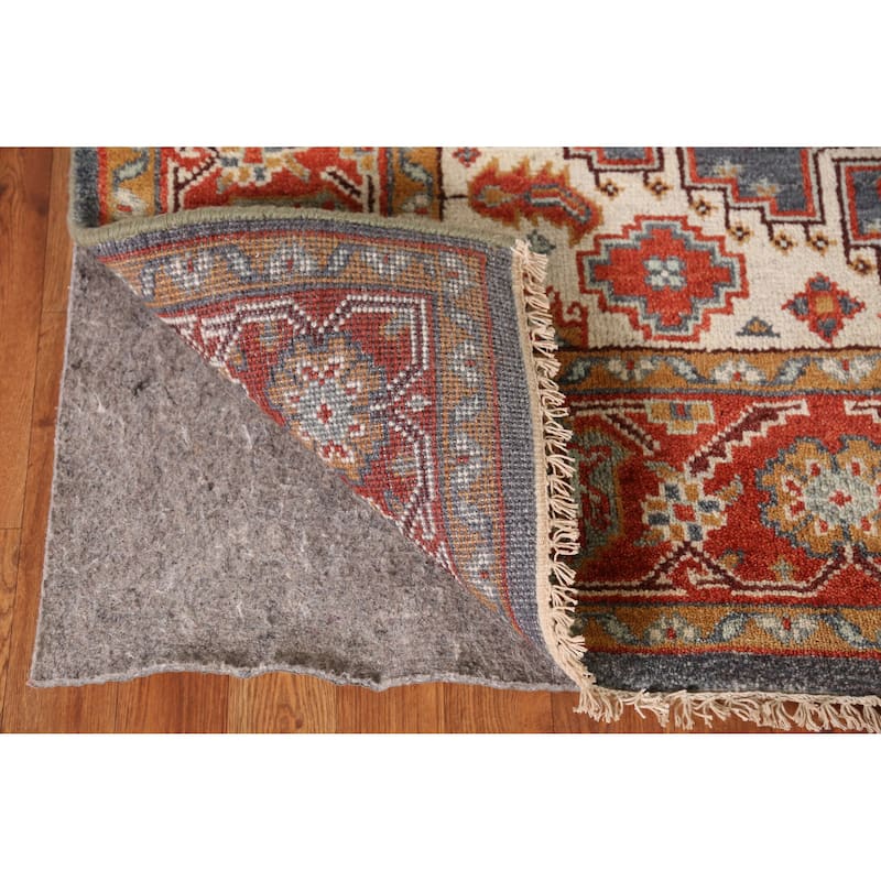 Geometric Viss Indian Area Rug Hand-Knotted Blue Wool Carpet - 6'0" x 8'8"