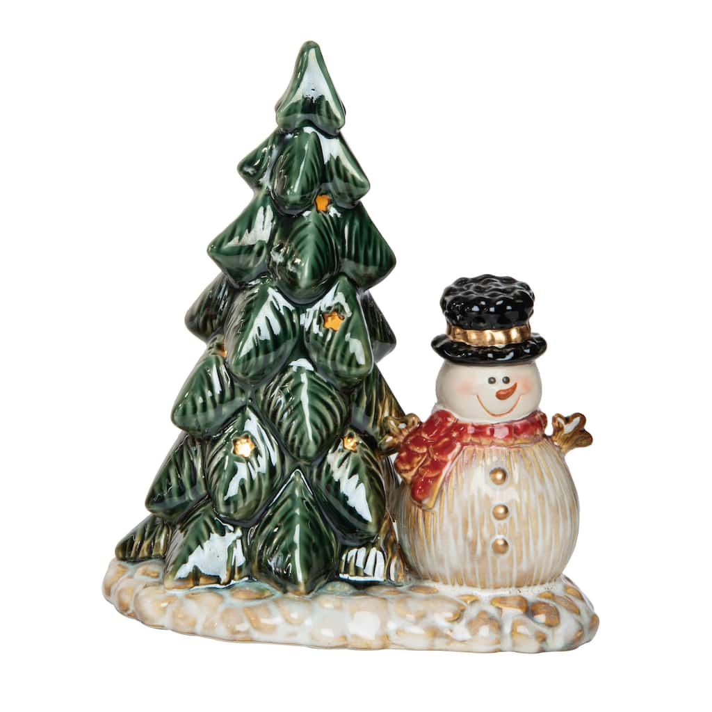 Transpac Ceramic 8.66 in. Multicolored Christmas Light Up Tree Snowman