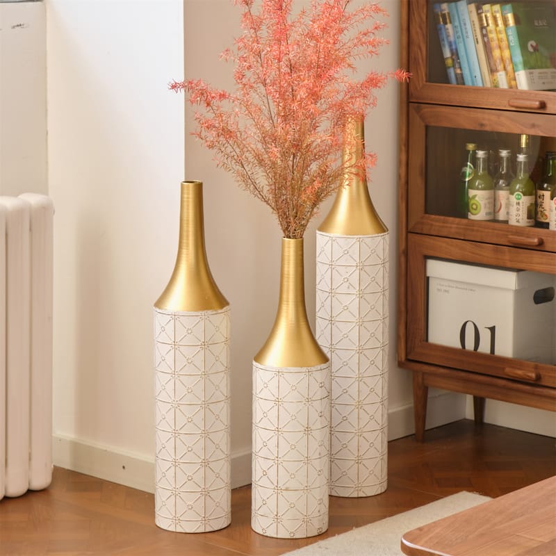 Decorated Floor Glazed Metal Vases (Set of 3)