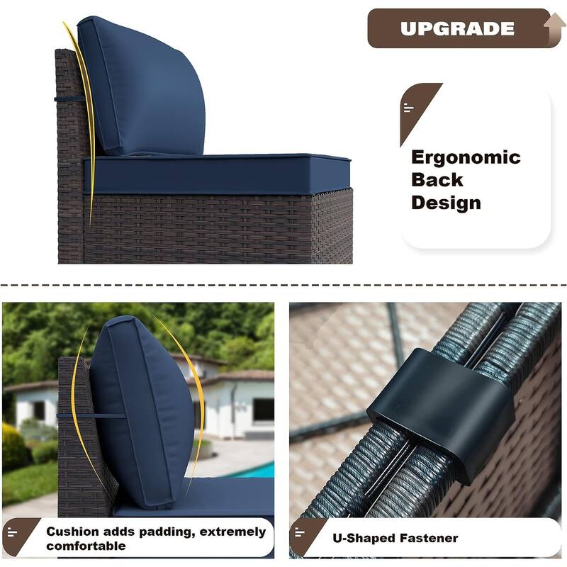 Delnavik Patio Furniture Set Sofa 6-Piece Wicker Sectional Sofa Set, Outdoor Furniture Rattan Patio Sofa Conversation Set