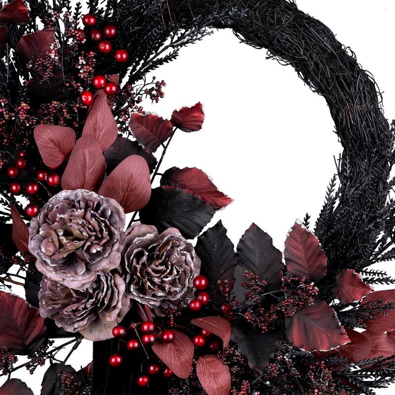National Tree Company 24" Artificial Blood Red Eucalyptus Leaf Half Halloween Wreath - 2 ft