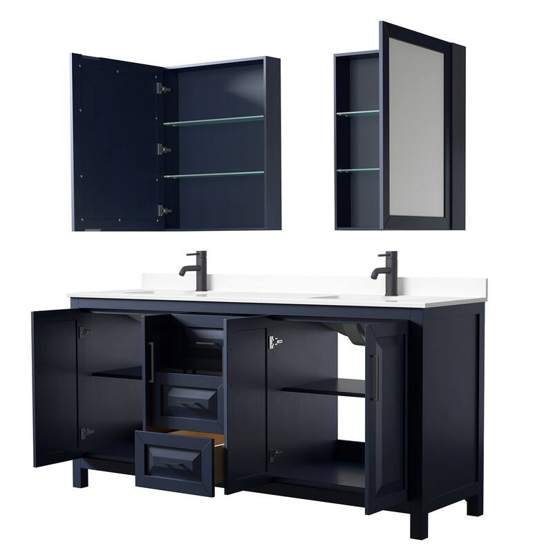 Daria 72 Inch Double Vanity, Cultured Marble Top, Medicine Cabinets