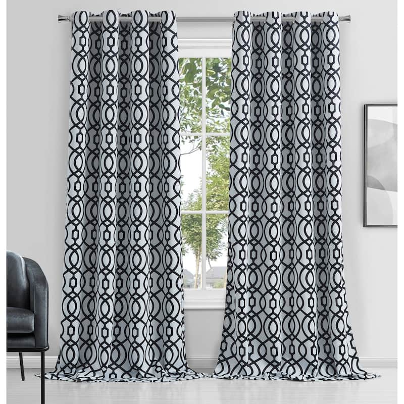 Dainty Home Trellis Blackout Thermal Insulated Grommet Single Panel Extra Wide Curtains - 54" x 84" - White And Black