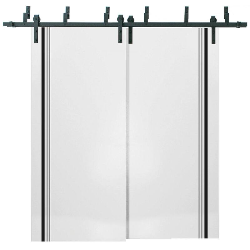 Barn Bypass Doors 72 x 80 Planum 0011 White Silk with Sturdy 6.6ft - White - 84" x 96" ( 2* 42x96)