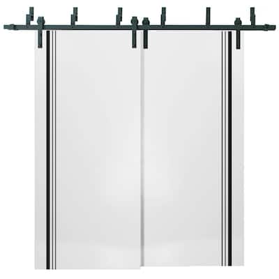 Barn Bypass Doors 72 x 80 Planum 0011 White Silk with Sturdy 6.6ft