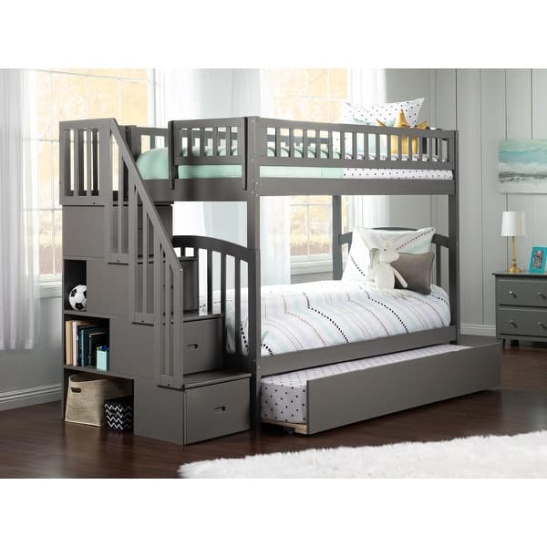 slide 2 of 8, Westbrook Staircase Bunk Twin over Twin with Twin Trundle in Grey
