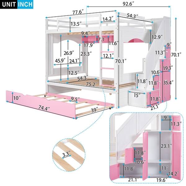 Nestfair Full Over Full Bunk Bed with Stairs and Storage Cabinet - Bed ...