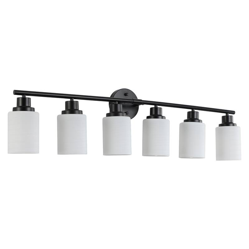 39" Modern 6-Light Vanity Wall Sconce, with Frosted Glass Shades for Bathroom or Hallway Lighting (No Bulbs)