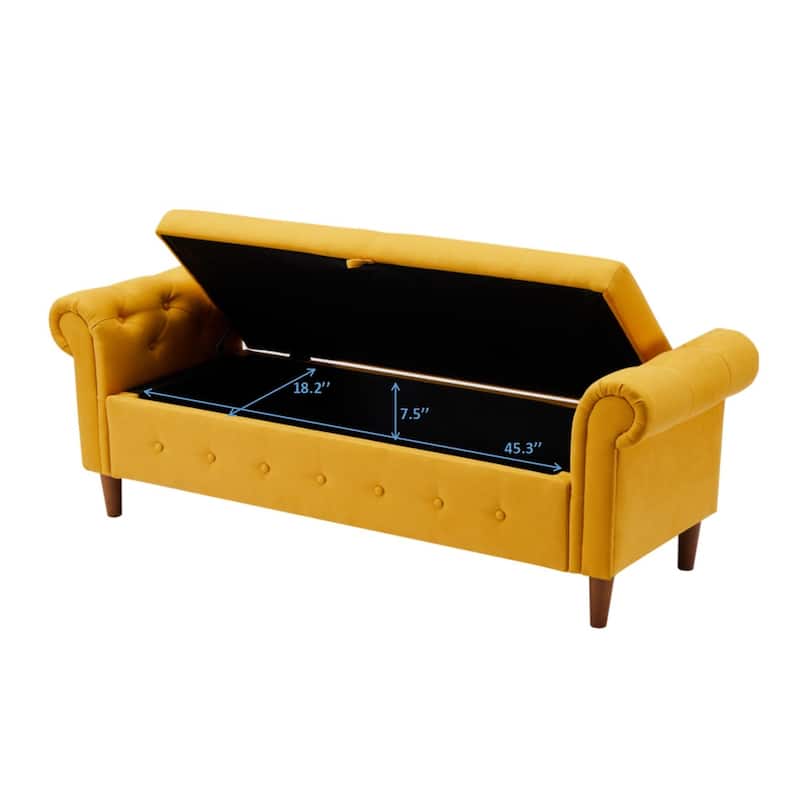Storage Ottoman Bench with Safety Hinge, Upholstered Storage Bench with Seating for Living Room