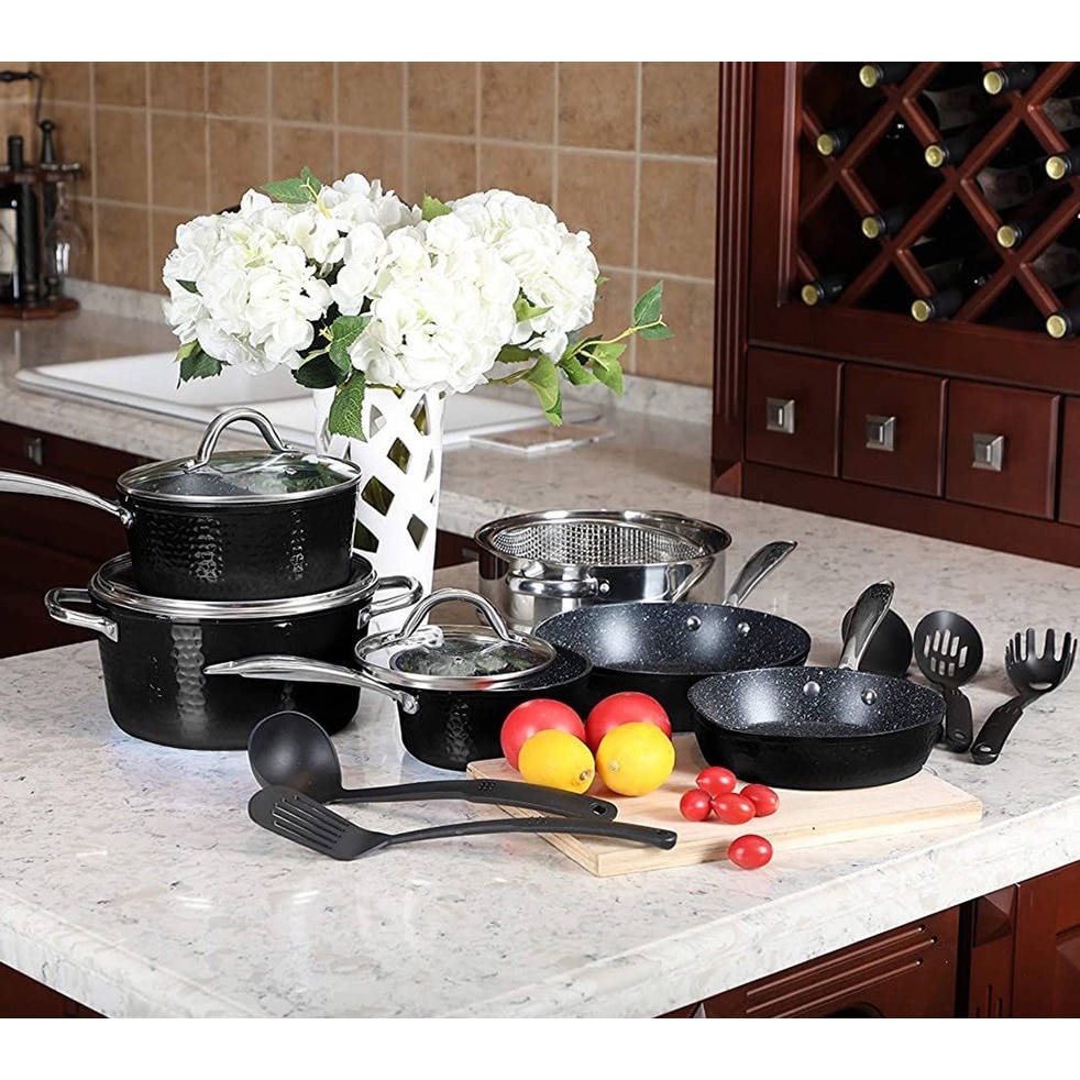 Granite Stone Pots and Pans Set Nonstick Cookware Bakeware Set Dishwasher  Oven Safe Black 20 Pcs