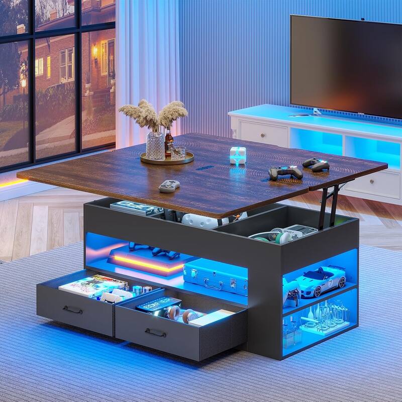 Lift Top Coffee Table Open Storage Shelf & Hidden Classified Storage