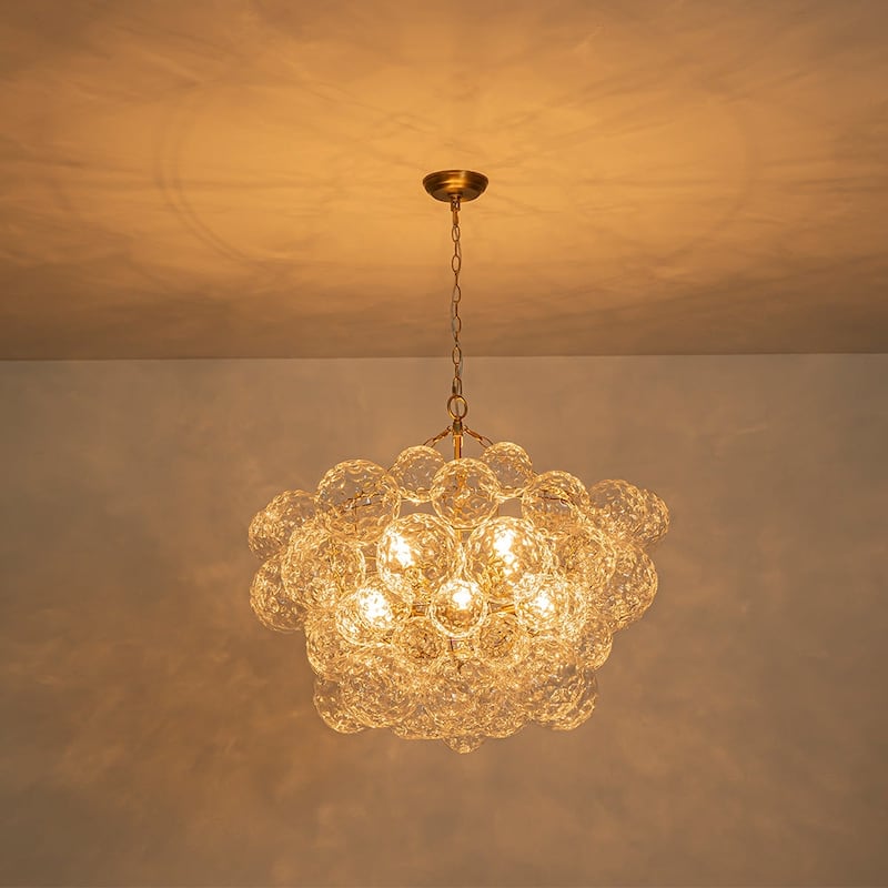Luxury Brass Hammered Water Glass Globe Cluster Bubble Chandelier