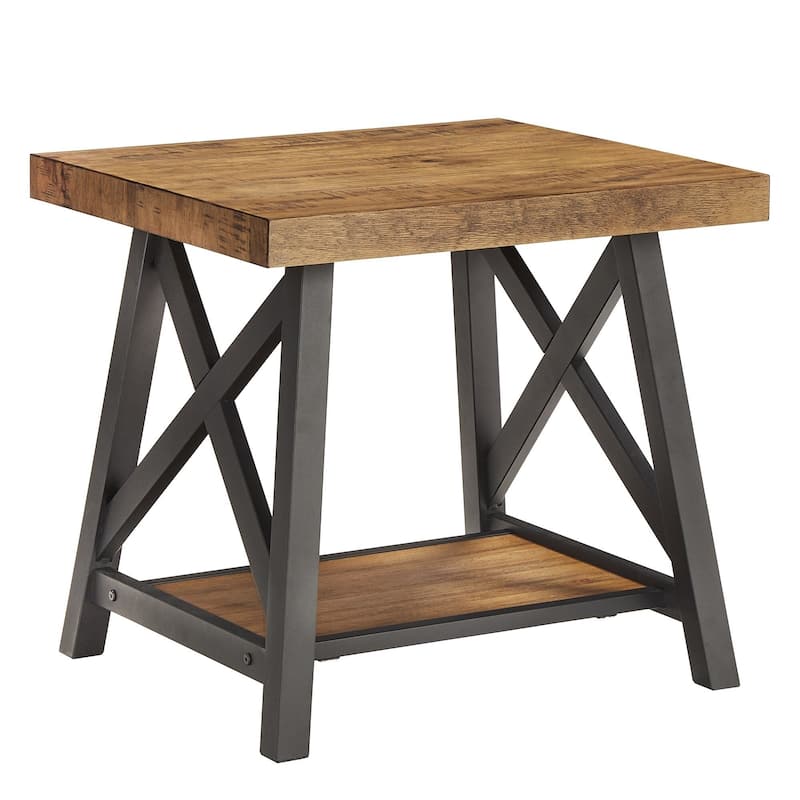 Bryson Rustic X-Base End Table with Shelf by iNSPIRE Q Classic - Oak