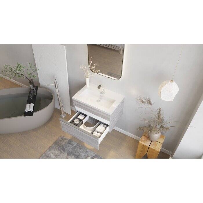 Trough Collection 24" Wall Mount Cultured Marble Bathroom Vanity with Sink and Drawer