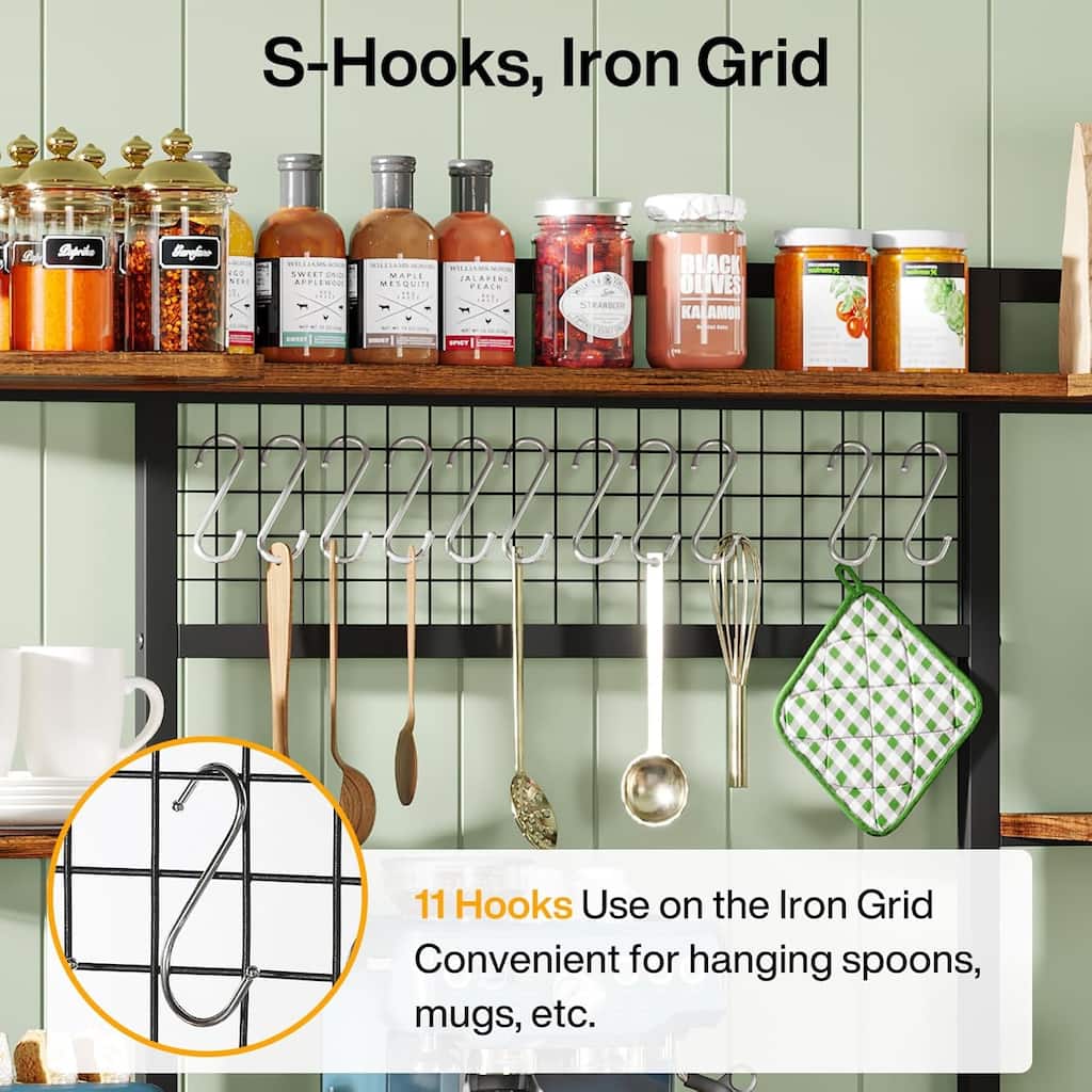 55" Baker's Rack 5-Tier Kitchen Storage Shelf Rustic Brown