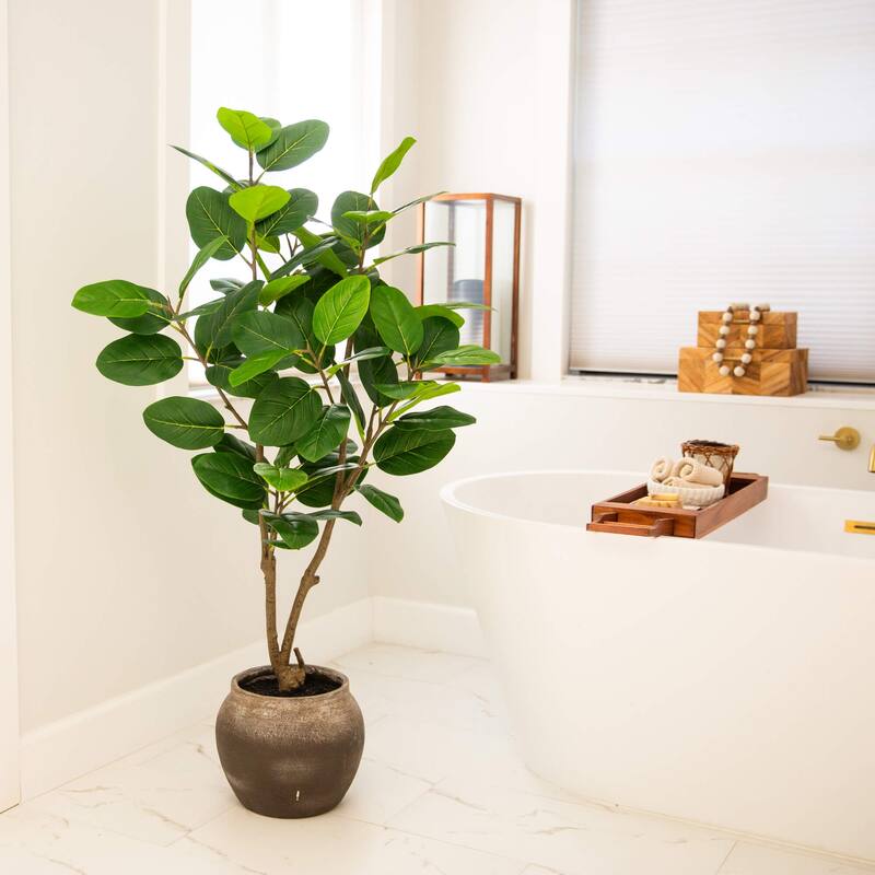 4-ft Artificial Audrey Ficus Tree in Rustic Decorative Planter - Green