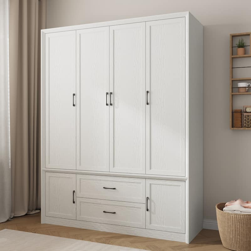 6 Doors Wardrobe Closet Armoire with Hanging Rail White/Brown Large Cabinet