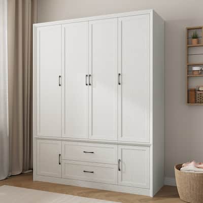 6 Doors Wardrobe Closet Armoire with Hanging Rail White/Brown Large Cabinet