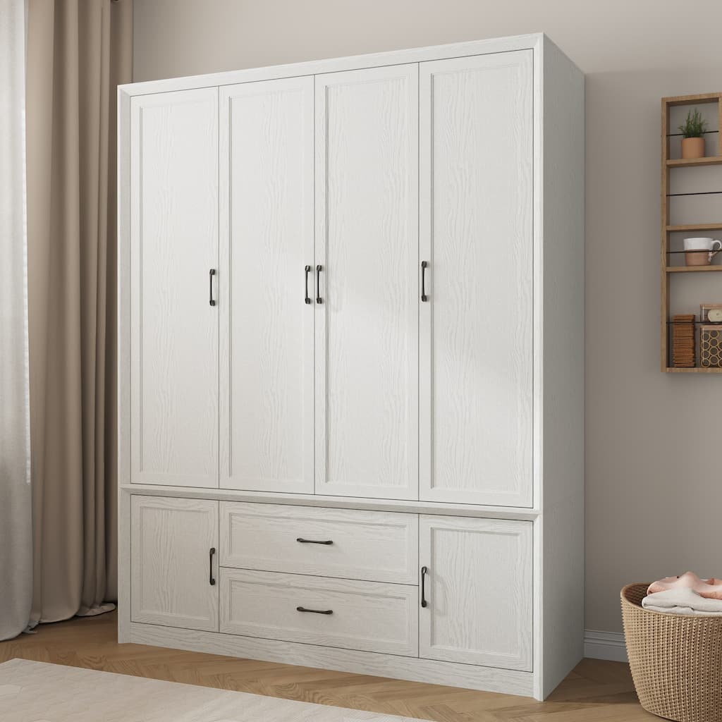 6 Doors Wardrobe Closet Armoire with Hanging Rail White/Brown Large Cabinet