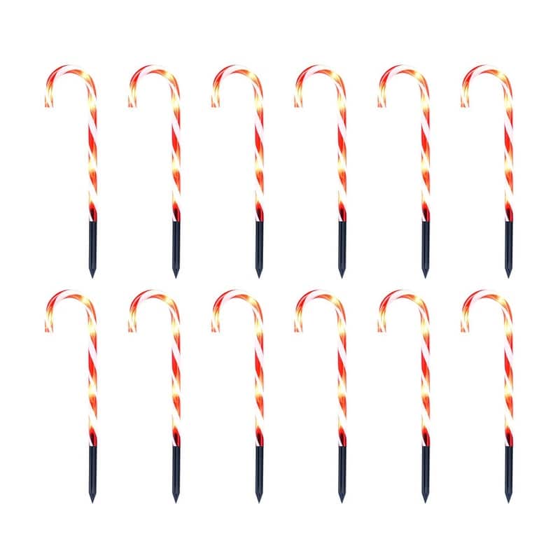 12 Pcs Christmas Candy Cane Pathway Markers Lights, 12" Christmas Stakes Lights - White and Red